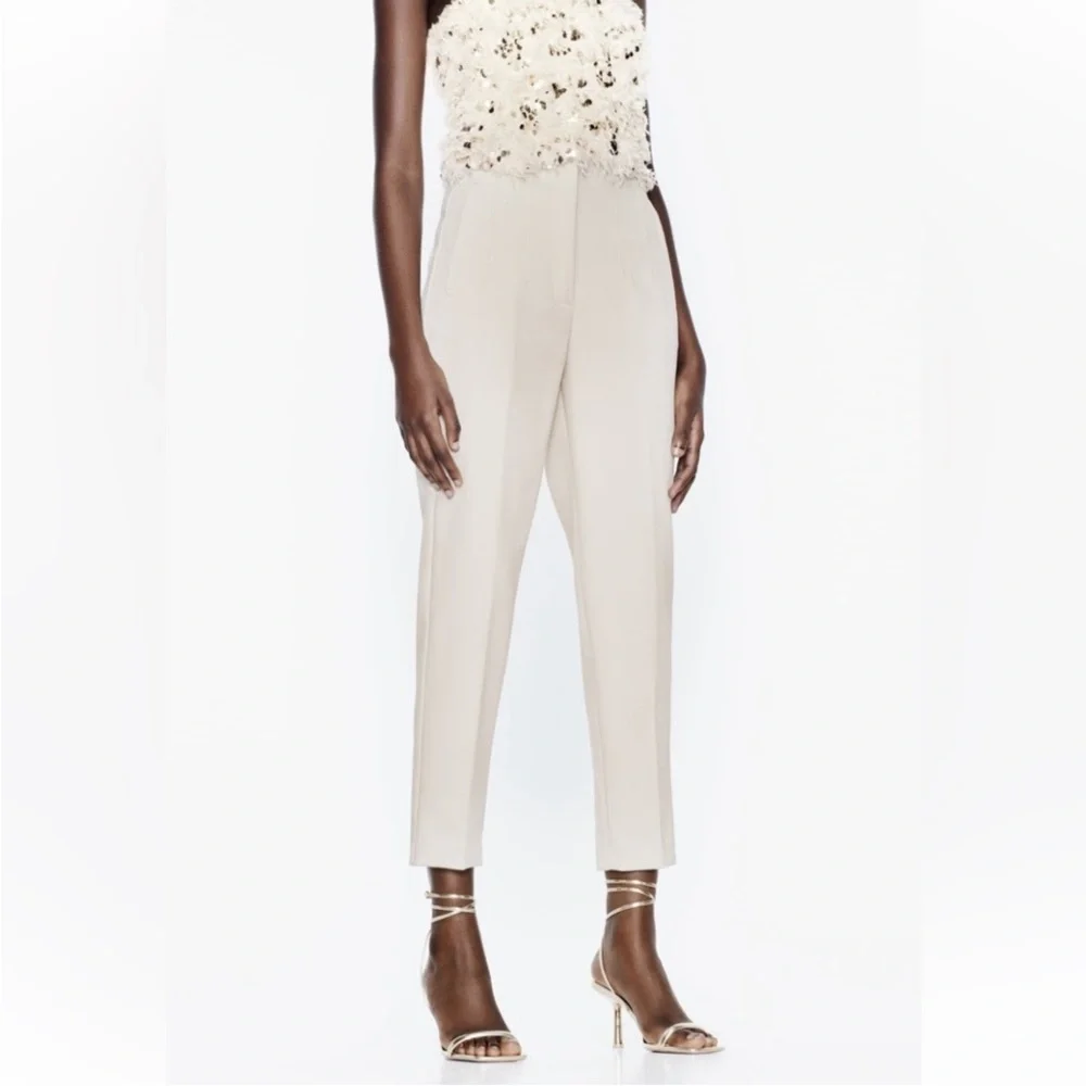 Zara Cream High-Waist Tapered Pants